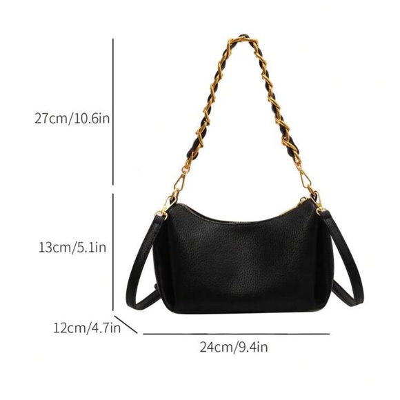 Black vegan leather chain detail shoulder bag
